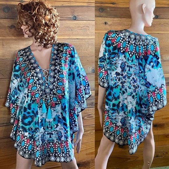 NWT True Colours by LA MODA CLOTHING Rhinestone ANIMAL PRINT Tunic MINI DRESS OS - Picture 9 of 16